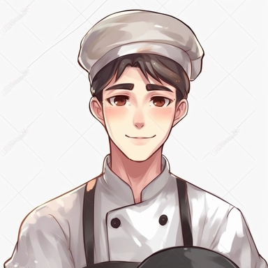 A chef wearing a chef's uniform and a chef's hat，The image of a 28 year old Chinese brother ，28 years old，Like Hu Ge，alittle less facial color ，bright，anime five senses watercolor clip art , comics , full illustration，soft ，clean, 4k , clear focus , watercolor , smooth soft skin , symmetry , soft lighting , detailed face , detailed eyes , pastel colors , watercolor style , child style The Fairy Tale , Conrad Roset , Agnes Cecil , watercolor