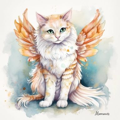 watercolor angel cat clipart, victorian-inspired illustration, vibrant color and lighting, full body character design