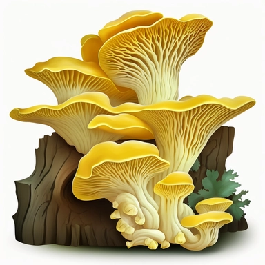 clump of light yellow oyster mushrooms growing out of the side of a log clipart
