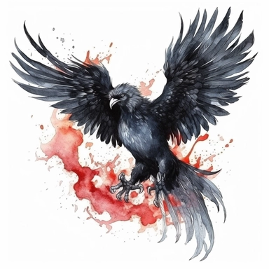 watercolor dark fantasy mystic black phoenix clipart, hd 4k, detailed, isolated on white background