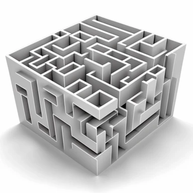 a 3d maze transposed on a white background for clipart