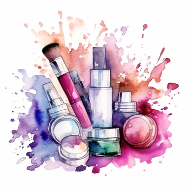 Beauty Cosmetic Watercolor Clipart , soft colors, white background, alcohol ink