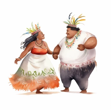 Overweight Indigenous bride and skinny African groom, sharing a heartfelt dance, emotional and sincere, watercolor, Pixar style, Clipart on a white background.
