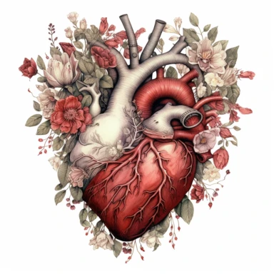 Gothic Floral Heart Clipart, on white background, anatomical Valentine illustrations digital illustrations, a human heart, gothic heart