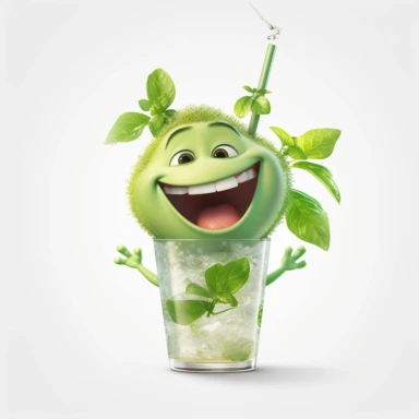 Pixar movie star happy mojito drink, ultra detailed, white background, clipart,