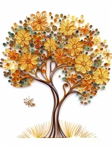 africa accacia tree art of quilling clipart, gold and glory pastel mute soft colors, illustration, white solid background,