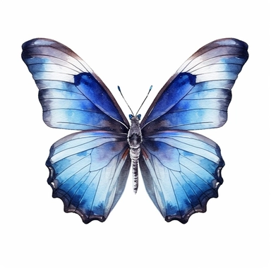 Watercolor, Blue Ulysses Butterfly, cute, clip art, white background