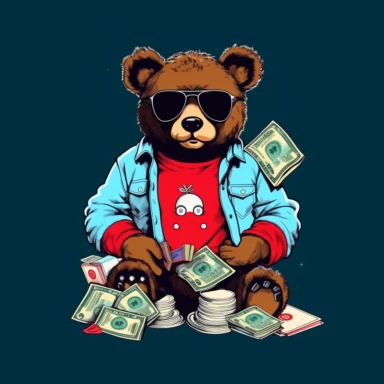 an aesthetic clipart of a gangster teddy bear with sunglasses jeans and a t-shirt, holding a lot of money, in the style of happycore, furaffinity, conrad roset, ub iwerks, eddie jones, logo, sharp/prickly, pop art, noir, propaganda, minimalist, photorealism, cyberpunk.