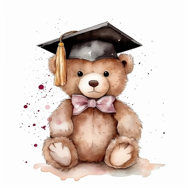 Cute Beautiful Teddy Bear graduate Watercolor Sublimation Clipart ,Cartoon,hyper realistic, intricate detail, illustration style,high solution,on the white background