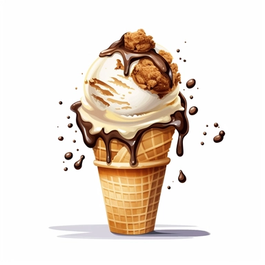 Cookie dough ice cream in a cone, Clipart, vector art, white background