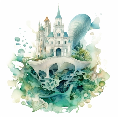 watercolor ocean arquitecture, atlantis arquitecture, in the style of anna dittmann, green and aquamarine, detailed painting, detailed illustrations, fluid, watery, semi submerged, transparent/translucent medium, isoleted on white background, seashells, clipart , symbolic elements, tinycore, stone, fantasy-based, isoleted on white background, clipart