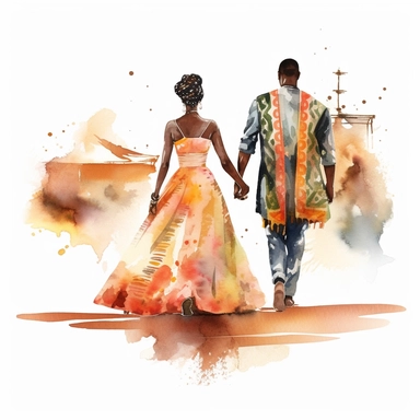 foue wedding watercolor clipart with african couple