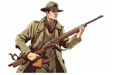 a hunter hunting with a shotgun, clipart, vector hd, on white background
