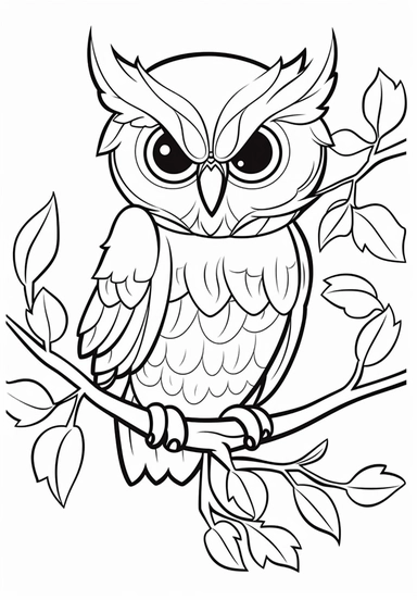 simple and easy coloring page design, coloring page for kids, owl Hopping from branch to branch. , cartoon character silhouette illustration cliparts image, high resolution, #screenshotsaturday, whimsical children's book illustrator, Ancient Egypt