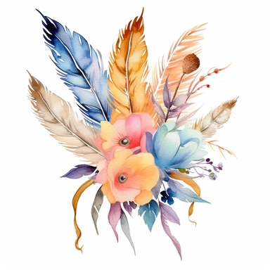 Craft an auto sticker that celebrates the free-spirited nature of boho flowers and feathers. Let the watercolor floral clipart bouquets intertwine with the whimsical feathers, capturing the essence of bohemian beauty. Allow this design to radiate a sense of joy, creativity, and connection with nature.