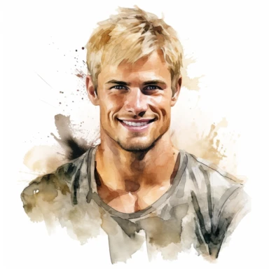 an blond man muscular and attractive smile down at you evening hours watercolor clipart