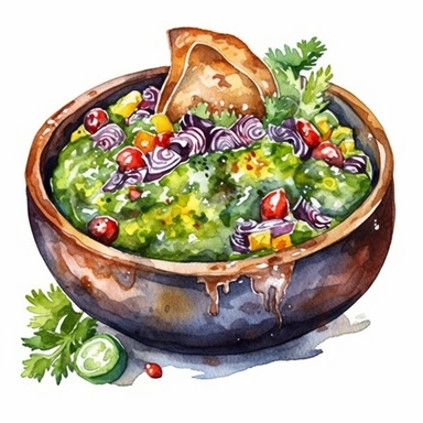 watercolour art style extreme detail mexican guacamole clipart