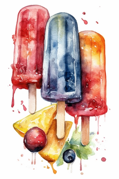 Watercolor A Popsicle - a frozen treat on a stick that comes in many fruity flavors, perfect for beating the heat clipart, HD, on white background, spaced out