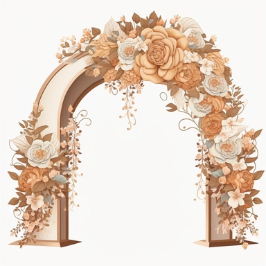 Wedding ceremony arch vector clipart on white background, peach and brown