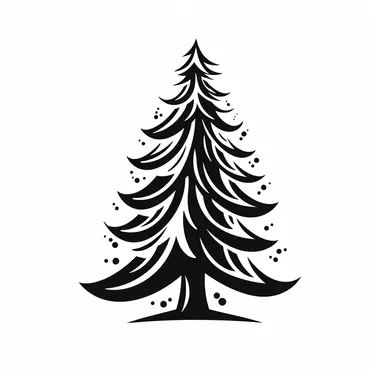 black and white silhouette of a christmas tree, clipart style, white background, thick lines, vector, simple design, flat colour, solid colour, christmascore