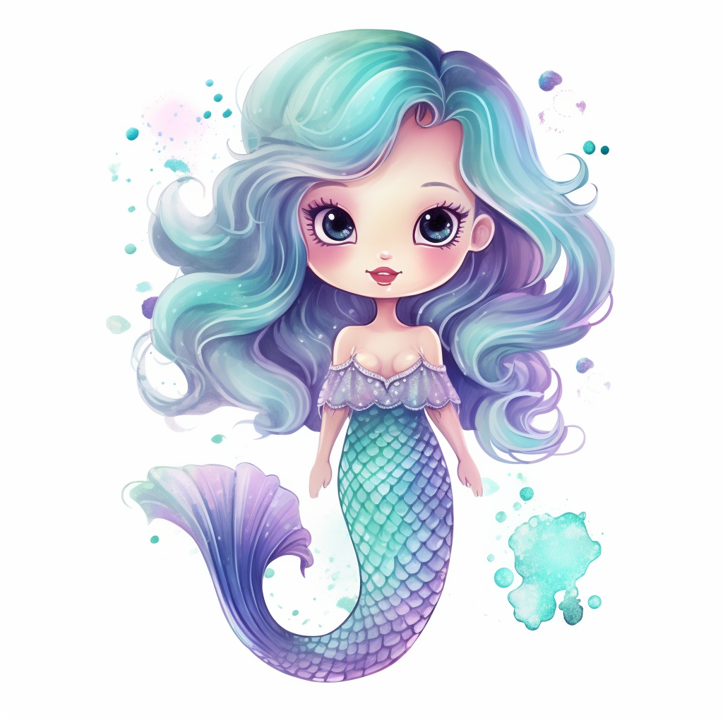 Watercolor pastel baby mermaid, full mermaid with tail, dreamy style ...