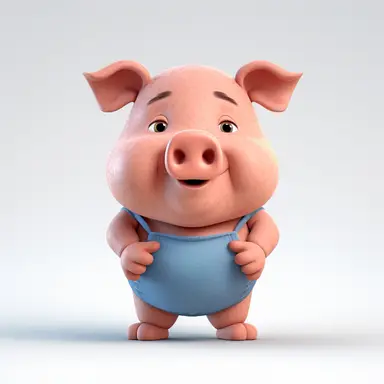 Front view of animated big belly pig standing wearing t-shirt character design, full body, face drawing in top quality, high quality face drawing, clipart, full illustration, 4k, sharp focus, Soft skin, symmetrical, detailed face, concept art, storybook style, chibi kawaii. Octane rendering, 3D, perfect face, detailed face, delicate face, sharp lips. Perfect, detailed eyes