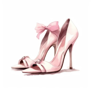 Blush Pink Bridal Shoes Clipart: A pair of elegant high - heeled bridal shoes in Blush Pink, adorned with Gold Accent detailing. This watercolor clipart captures the stylish side of the bride, representing the Eternal Elegance theme.