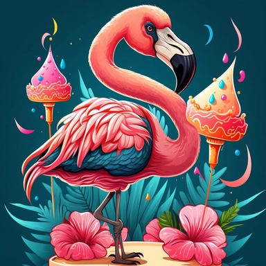 Flamingo birthday, cartoon, vector, sharp focus, super detailed, illustration, 16:9, v4, q2, 16k, High quality, clipart
