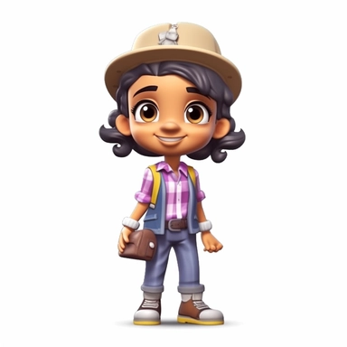 generate cute semi-realistic 3d adventurist hispanic little non-binary kid clipart, isolated on white background