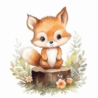 watercolor cute baby woodland animal,watercolor illustration, cartoon clipart, white background for removing background