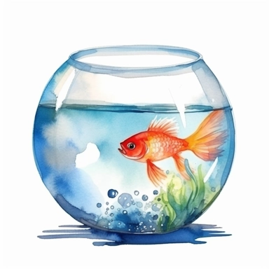 Watercolor fish bowl clipart, white isolated background, space out, hd
