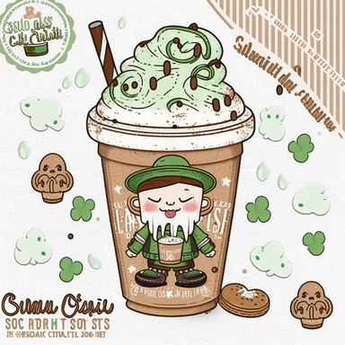 St. Patrick's coffee PNG, Lucky latte lover iced cute funny digital download, Sublimation design hand drawn Printable Graphic Clipart