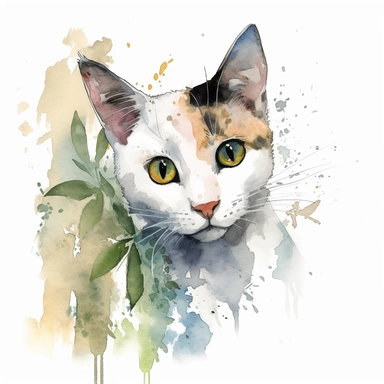 Clipart Watercolor, centralized, detailed realistic style, of a cute and curious cat that sticks its head out, cute gestures, curious cute surprise gesture, curious cute surprised look, its eyes surprised curious cute, sticks its head out over a wall, background very light pastel color