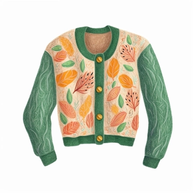 hand-drawn color pencil spring cardigan, color pencil clipart on plain background, high definition, 8k, intricate details, [ink effect]