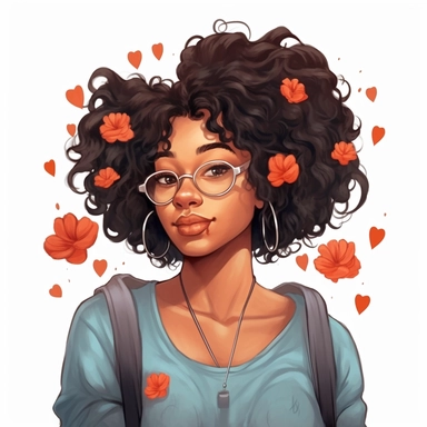 ultra detailed Black Girl Self Love Clipart, solid white background, cozy outfit, beautiful hair, super cute , super hot, self love, peaceful, floral heart, watercolor, floral, contour, PHOTOREALISM portrait , by ANIMATION