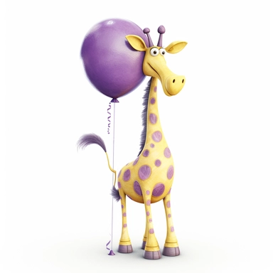 axel scheffler illustration style giraffe with a purple balloon, high definition, 8k, insanely detailed, fine detail, sharp focus, illustration, white background, isolated clipart vector