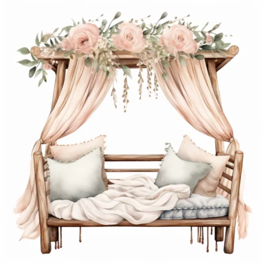 cute watercolor boho newborn baby crib clipart on white background