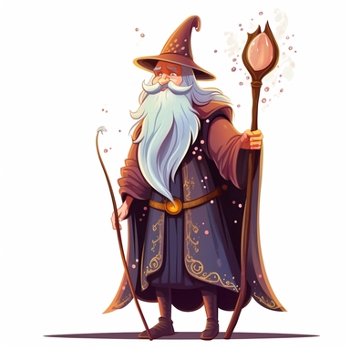 clipart, a fairytale wizard, simple, elegant, isolated on white background