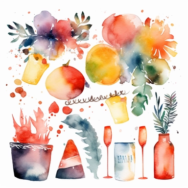 happy new year theme watercolor clipart white background