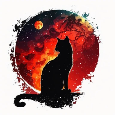 space sky moon night cat red painted clipart white backround