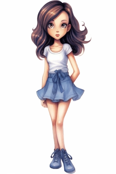 a picture of a girl in a little blue dress with blue shoes, in the style of skottie young, claudia tremblay, mono-ha, made of rubber, anto carte, clipart
