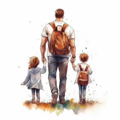 <https://s.mj.run/UAYJRoBCAQg> Cute Beautiful daddy and his kids, little kids, Back view Sublimation Clipart,Cartoon,hyper realistic, intricate detail, illustration style,high solution , on the white background
