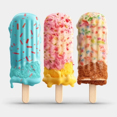 Nestle Crunch Icecream Bar, bold colors, retro neon style, photorealistic, high-resolution photography, transparent background PNG clipart – ar 16:9