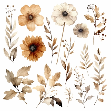 neutral brown watercolor flower clipart