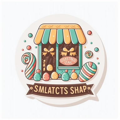 vector sticker design, Christmas Candy Shop clipart, white background, flat colors