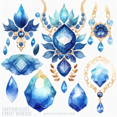 blue jewels watercolor,all white background, clipart