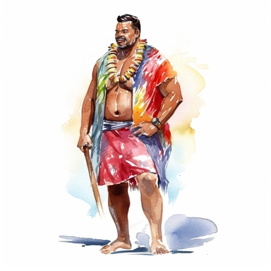watercolor aboriginal hawaii man on the beach in aloha shirt clipart