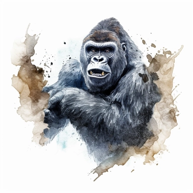 realistic watercolor gorilla smash rock on solid white background, clipart