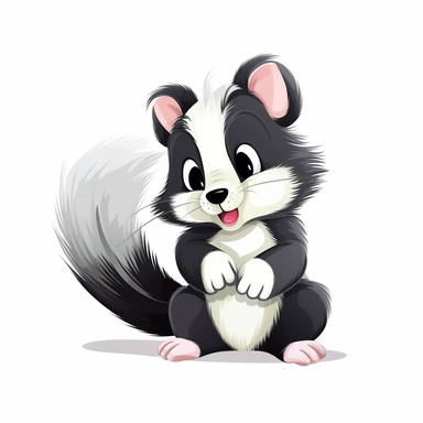 cute baby Skunk clipart, happy, animal only, isolated on white background, illustration, pastel colors, no shadow, vector, high definition, Full HD, 8k