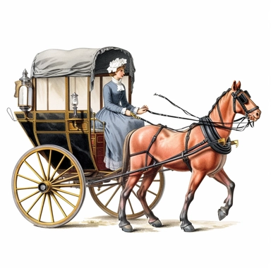 victorian horse and buggy clipart, white background, 600 DPI